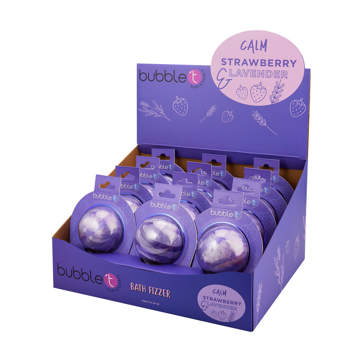 BUBBLE T Bath Fizzer Calm Strawberry & Lavender 150g