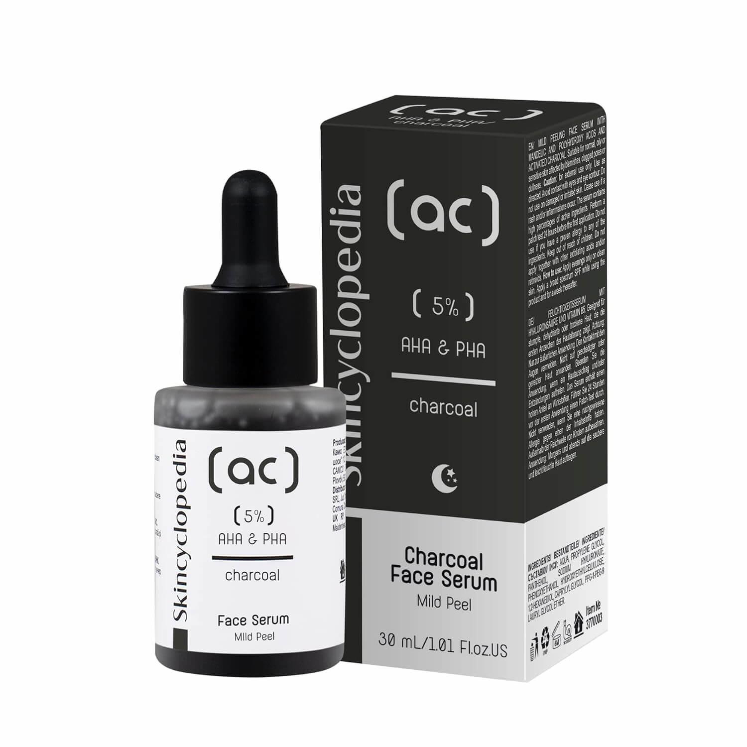 SKINCYCLOPEDIA Face Serum with Charcoal 5% AHA + PHA Complex